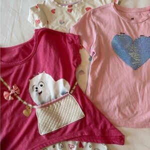 Girls Graphic T-Shirt Bundle Size 5/6 H&M Sequin Heart & Cute Dog Tee Bundle